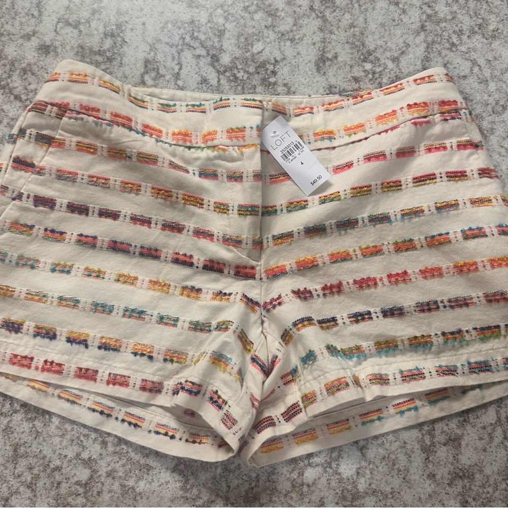 LOFT Cream Shorts  with Colorful Embroidery NWT